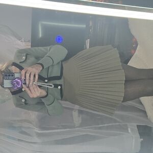 Green Mini Skater Skirt with Pleats